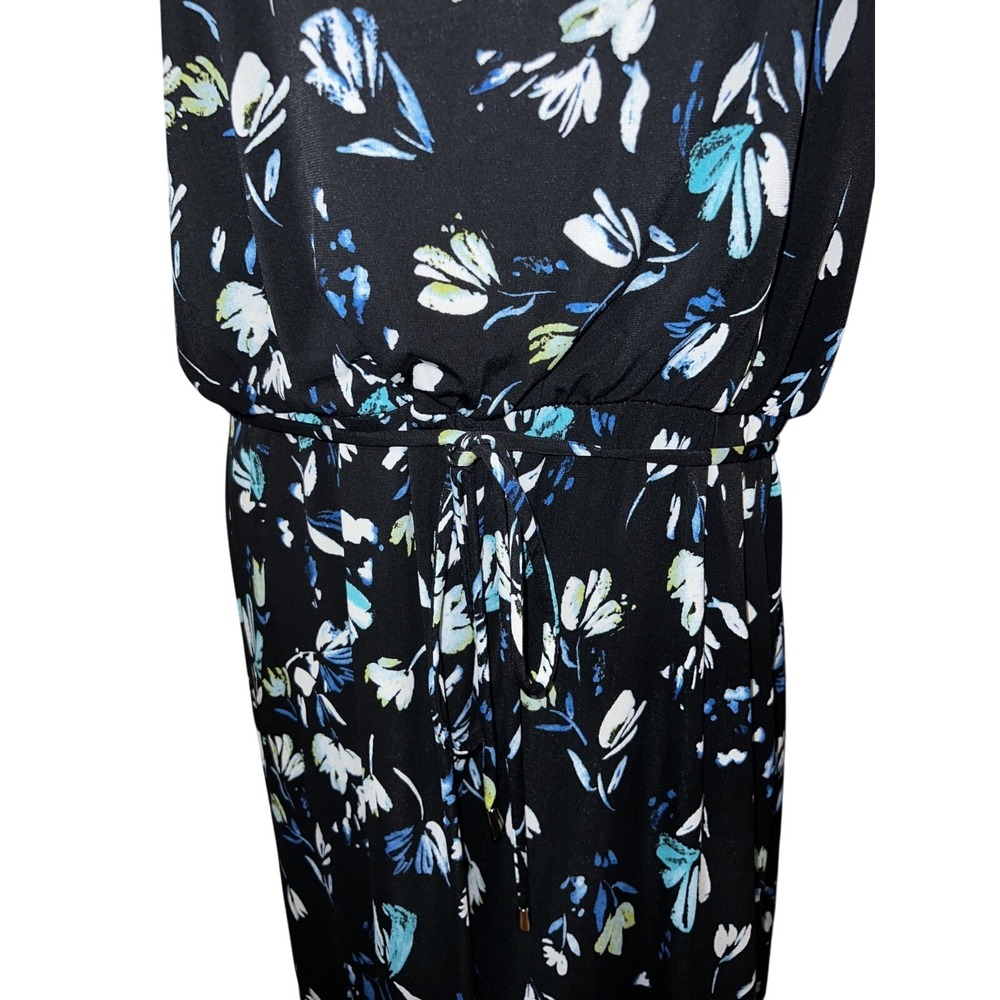 London Times Womens Size 16 Black Blue Floral Halter Keyhole Jumpsuit Wide Leg - Picture 3 of 8